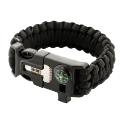 bracelet with spark cutter, compass and whistle Black L